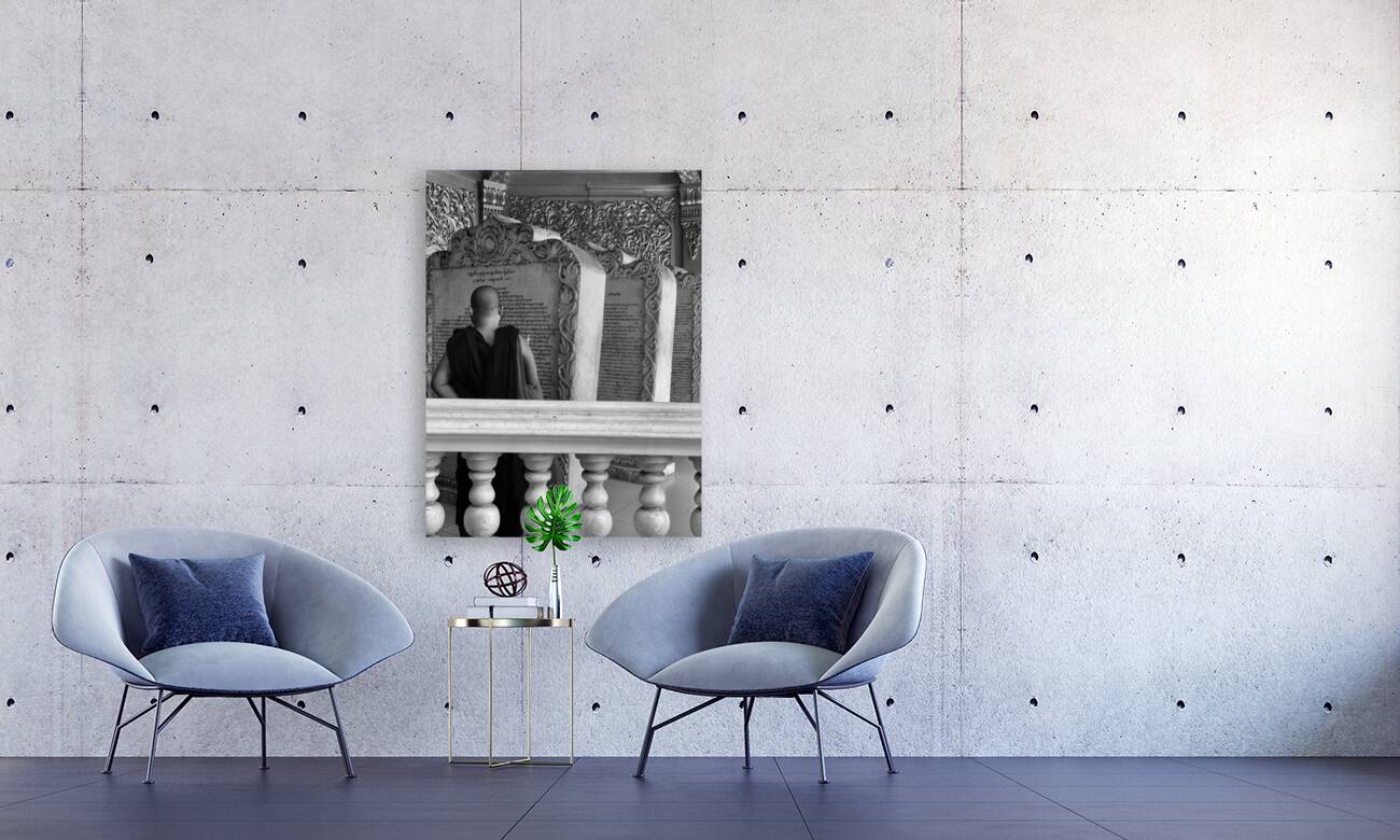 Monk Reading Stone Writings Reproduction