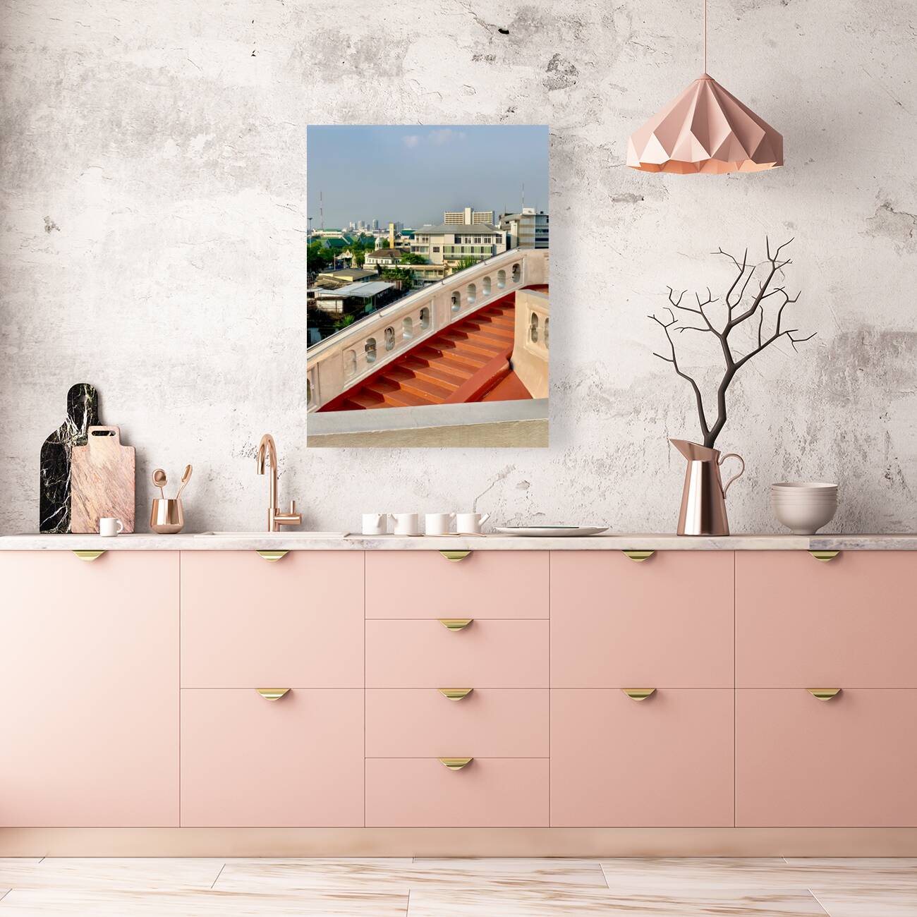 Golden Mount Temple Orange Stairs Bangkok Reproduction