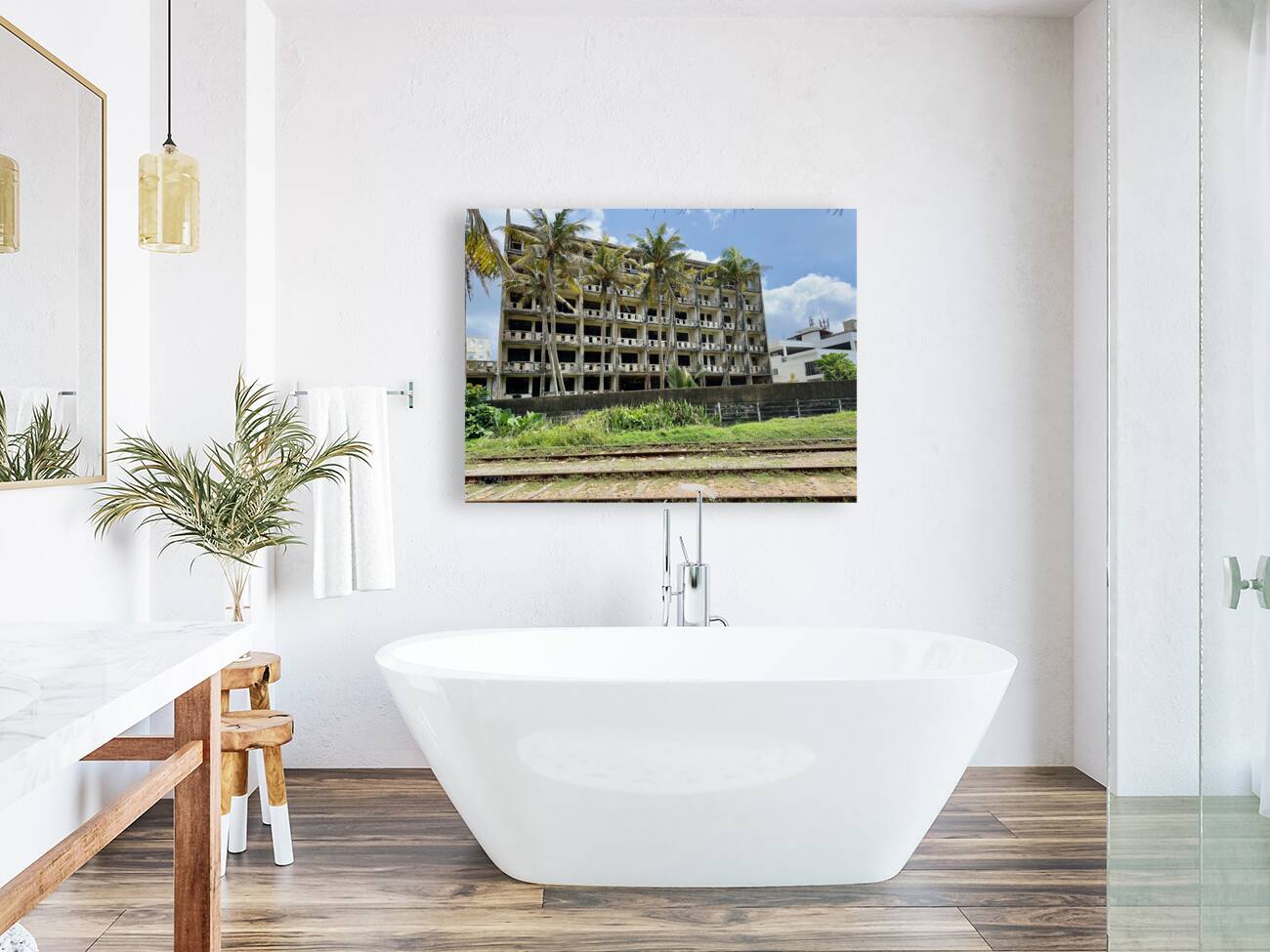 Abandoned Building with Palm Trees Reproduction