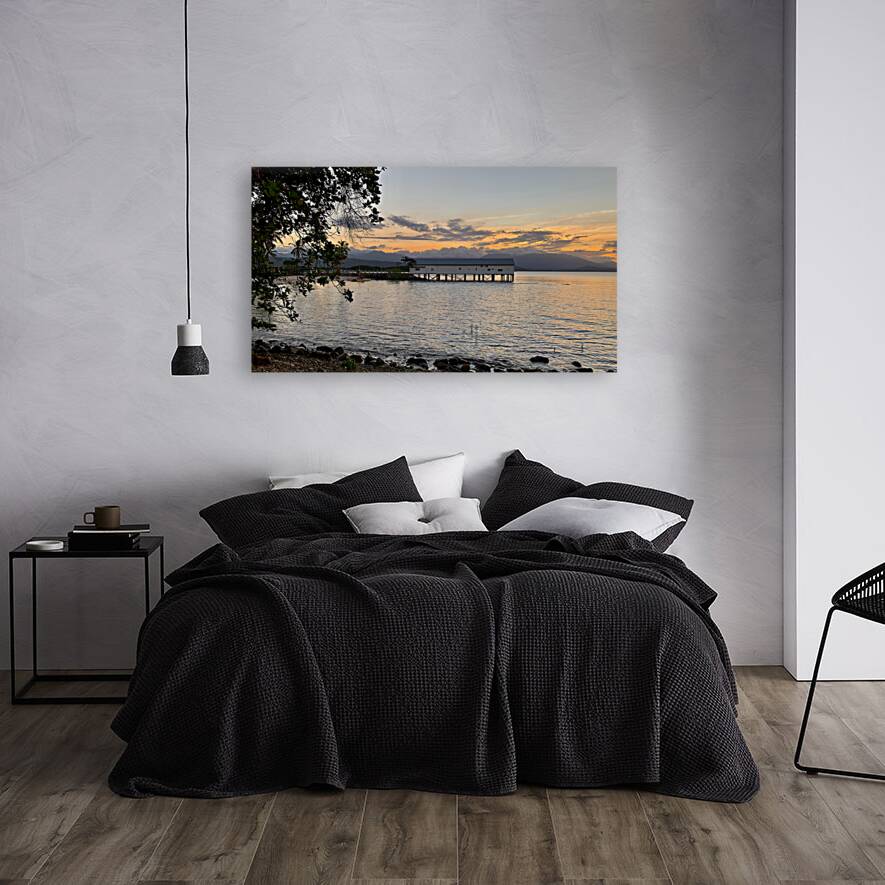 Long Building on Water during Sunset Reproduction