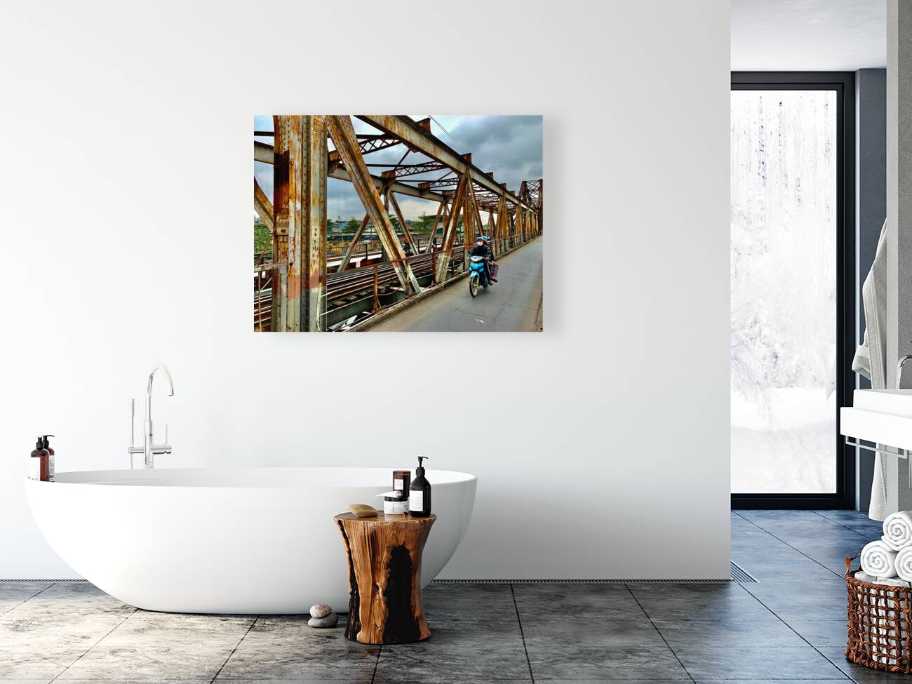 Crossing the Bridge on a Motorbike Reproduction