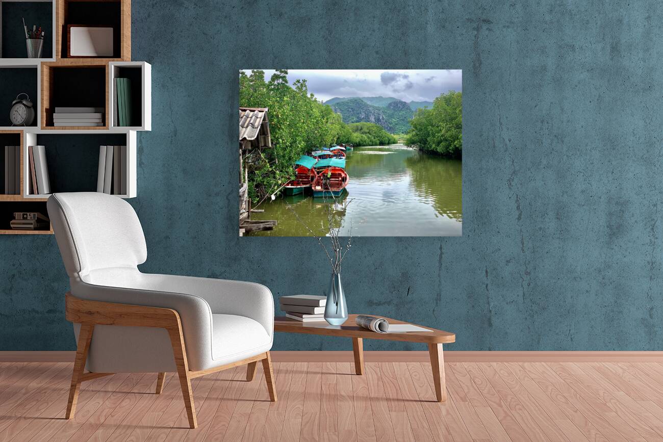 Boats Waiting on the River Reproduction