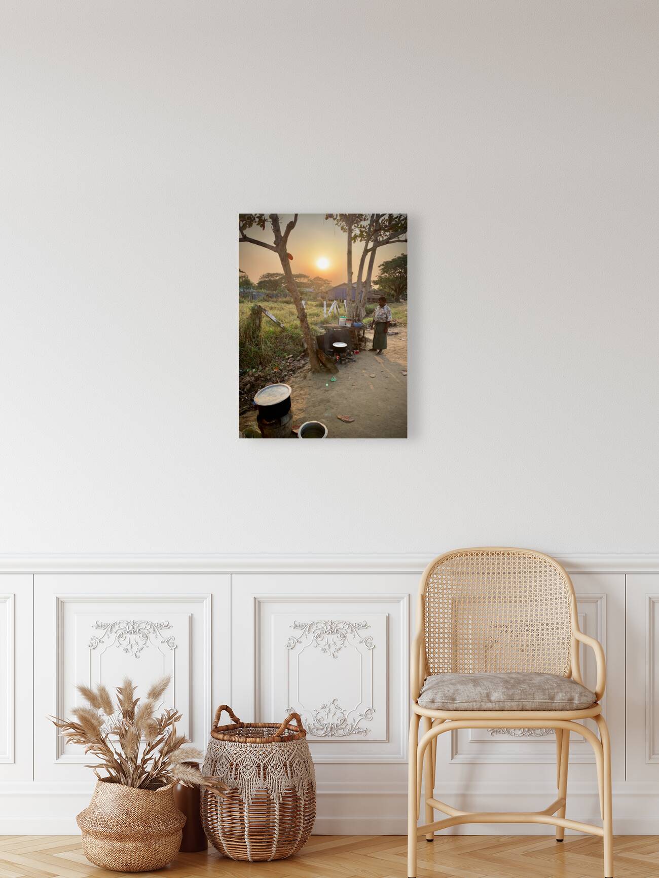 Cooking outside in Myanmar at Sunset Reproduction