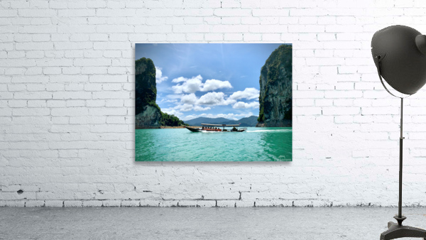 Boat Between Massive Rocks Wall Preview