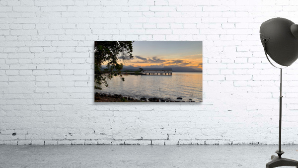 Long Building on Water during Sunset Wall Preview