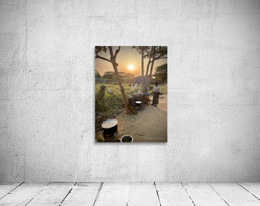 Cooking outside in Myanmar at Sunset Wall Preview
