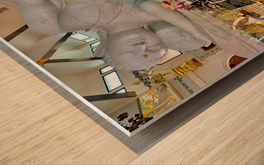 Praying White Buddha Wood print