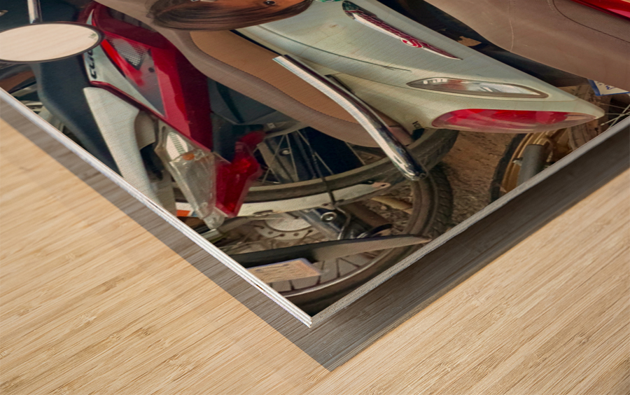 The Little Girl and the Motorbikes.  Wood print