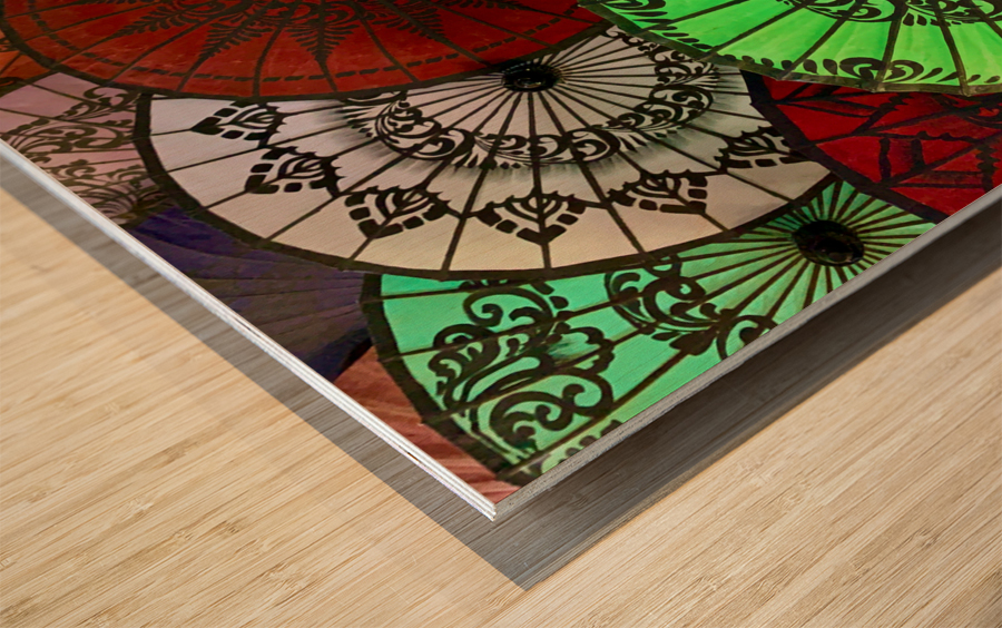 Colorful Umbrellas Wood print