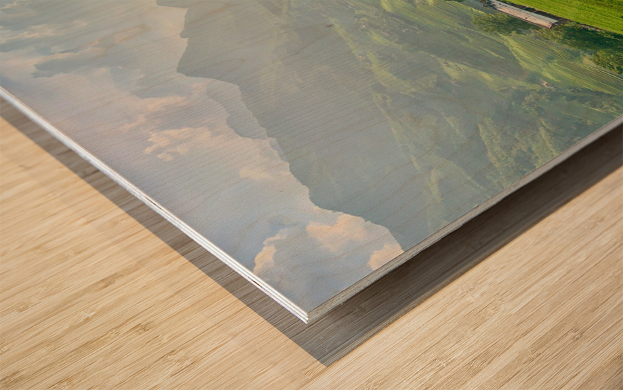 Dreamy Sunset on the Rice Fields Wood print