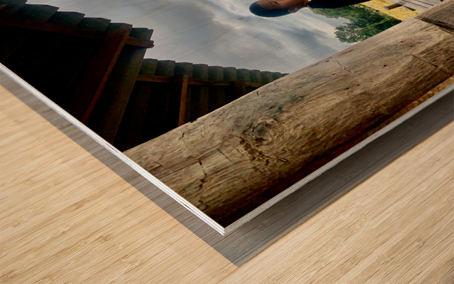 Boy Looking Over the Rice Field Wood print