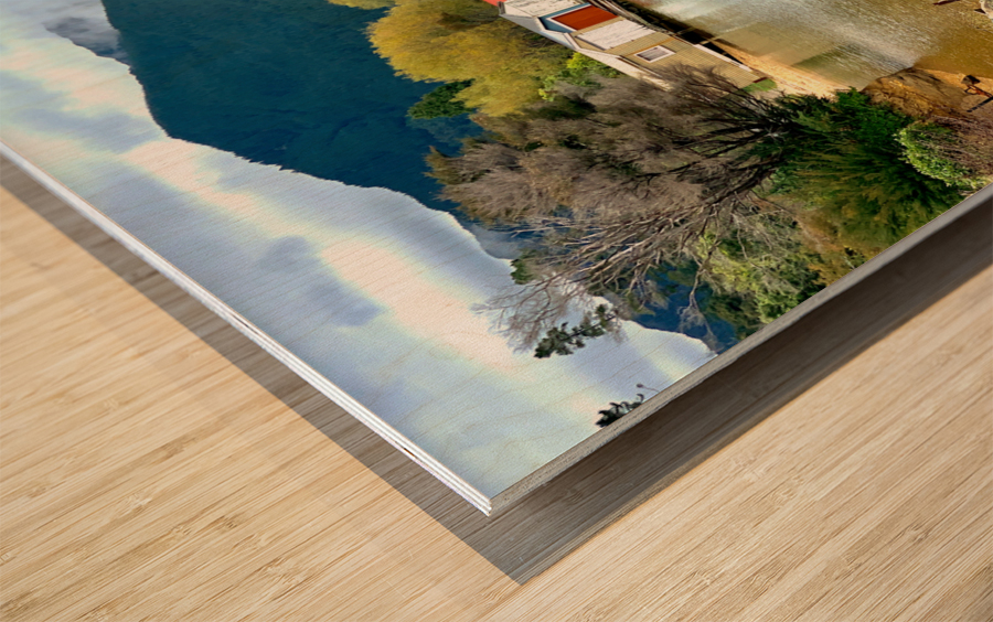 Huts on the Lake Wood print