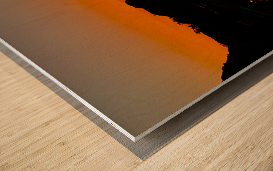 Orange Reflections over the Lake Wood print