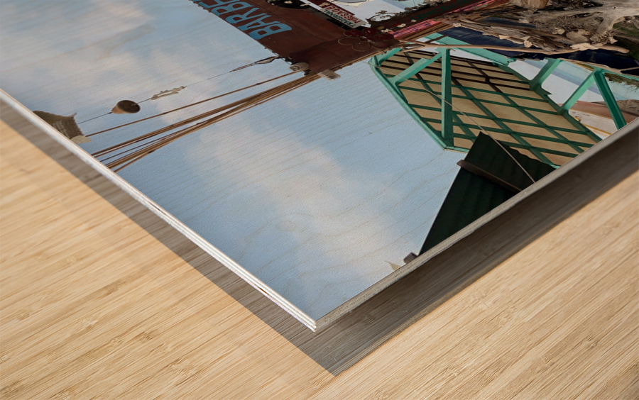 Crazy Island Barbershop Wood print