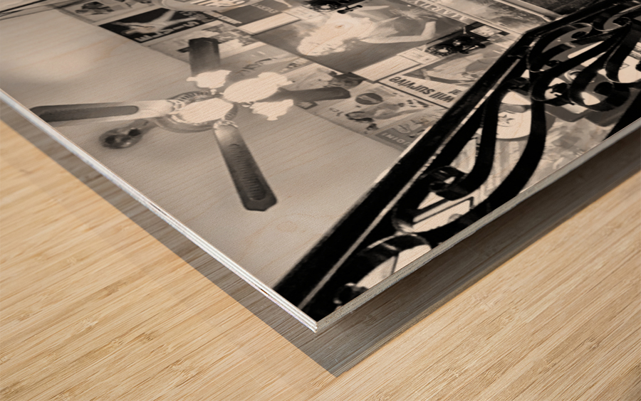 BW Vintage Gas Pumps Upstairs Wood print