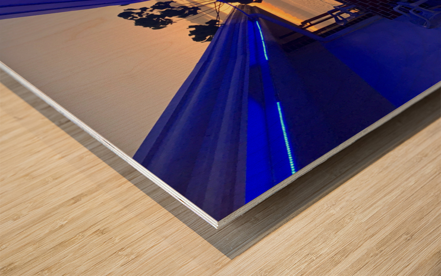 Blue Neon Sunset Wood print