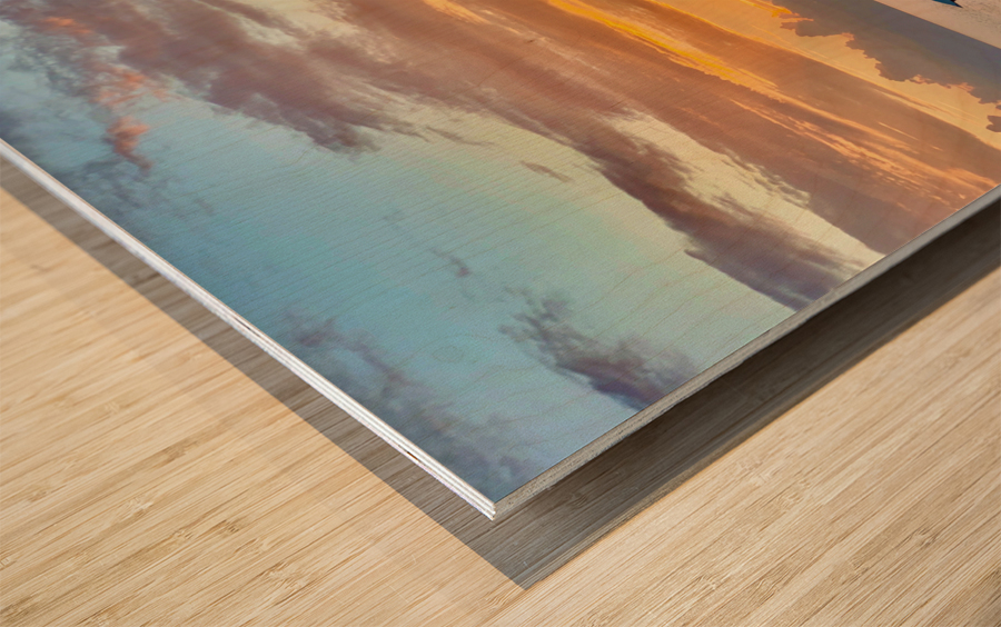 Lonely Boat at Sunset Wood print