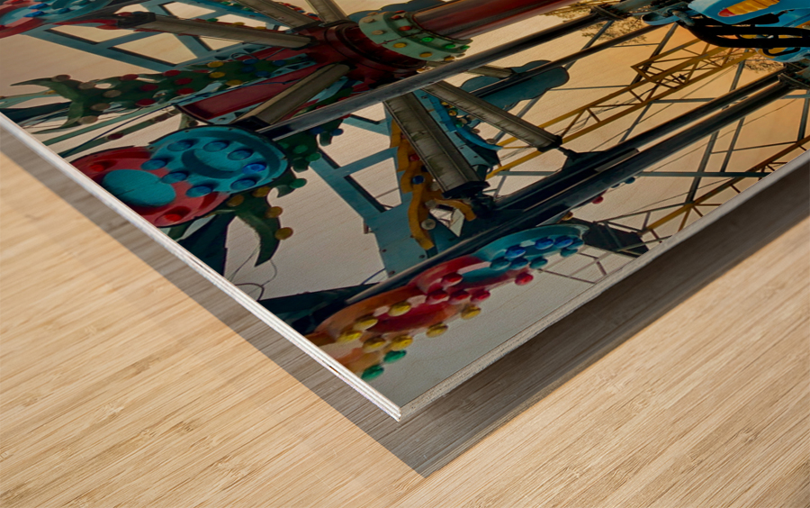 Rides at Sunset Wood print