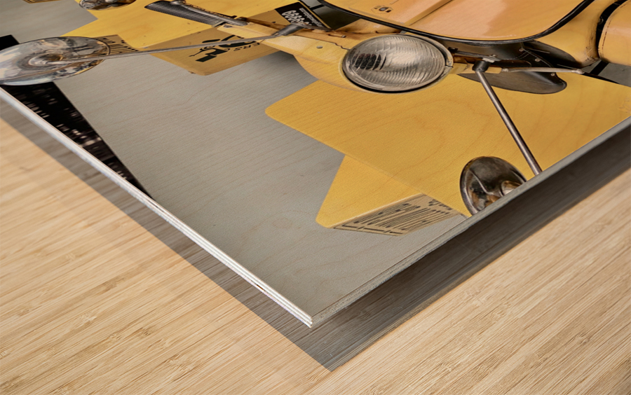 Yellow Motorbike Cabs Wood print