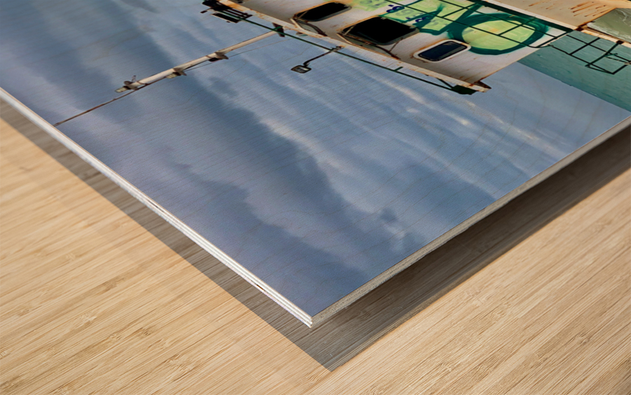 Green Boat on the Beach Wood print