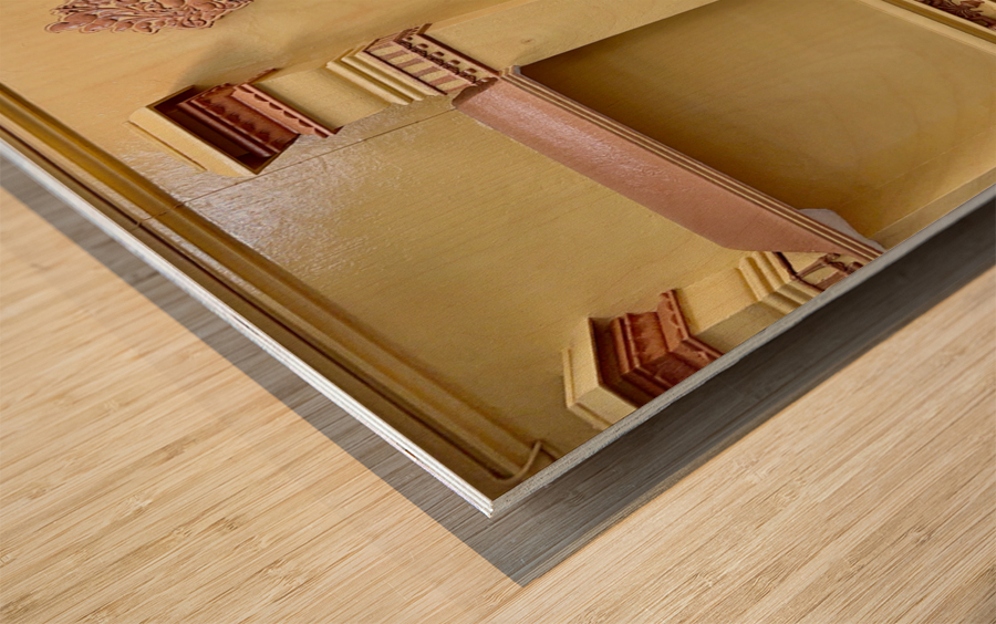 Statues on a Yellow Wall Wood print