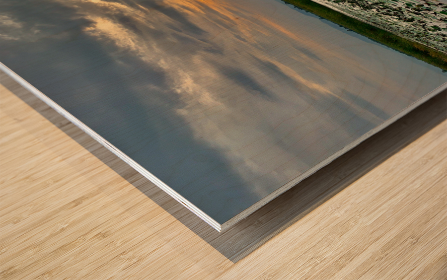 Gazebo on the Lake at Sunset Wood print