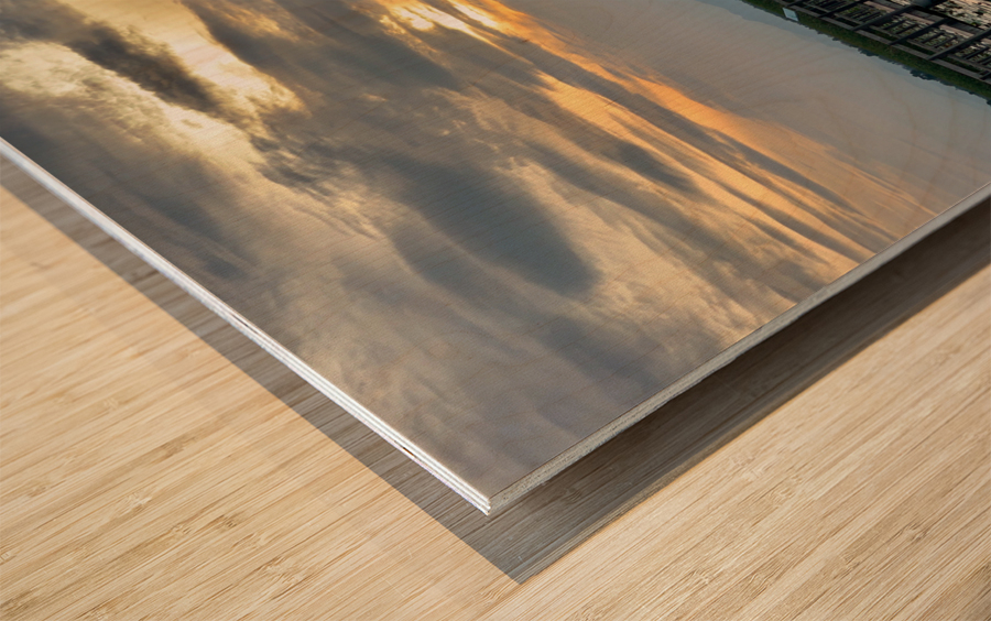 Amazing Walkway on the Lake During Sunset Wood print