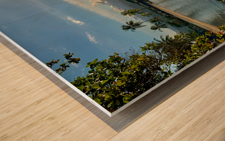 Long House on the Water at Sunset Wood print