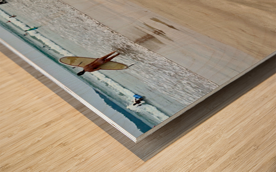 Puppy Walking on the Beach Wood print