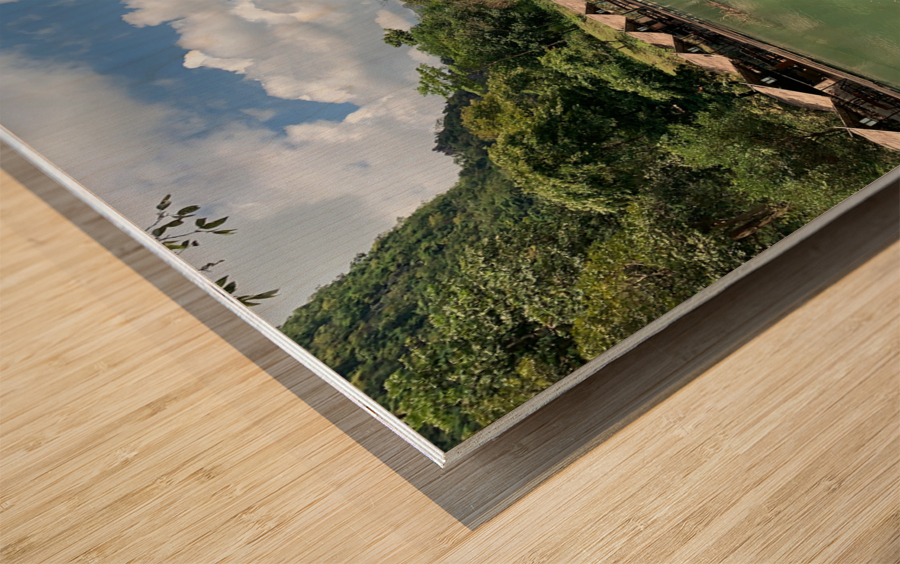 Bungalows on the Water in the Valley Wood print