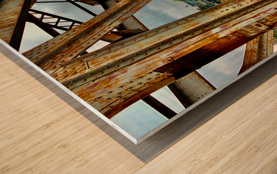 Crossing the Bridge on a Motorbike Wood print