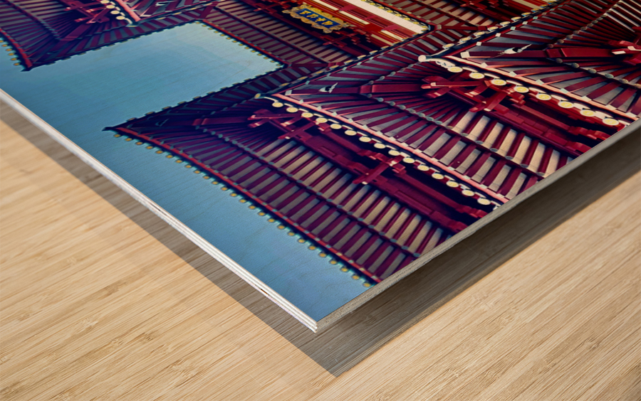 Red and White Chinese Temple Wood print