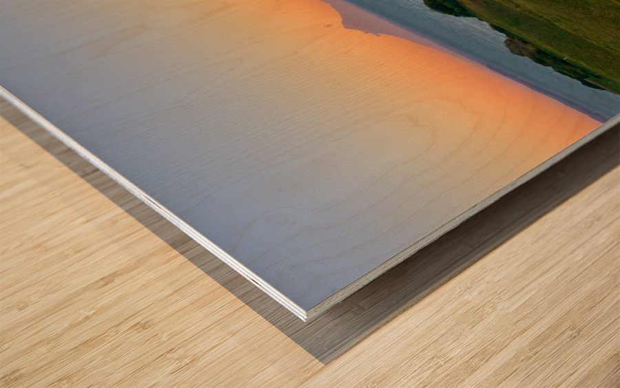 Sunset with View on a Volcano Wood print