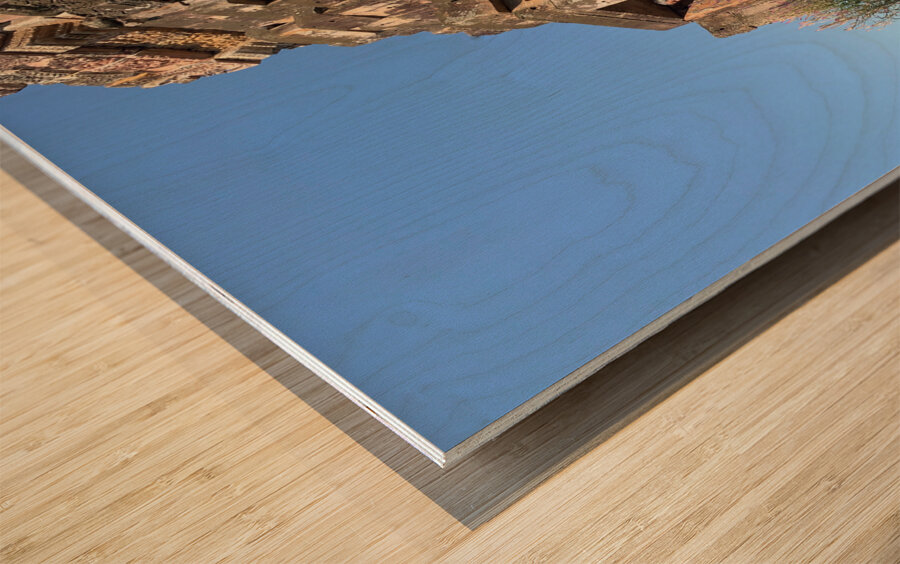 Man Looking Outside of Old Temple Wood print