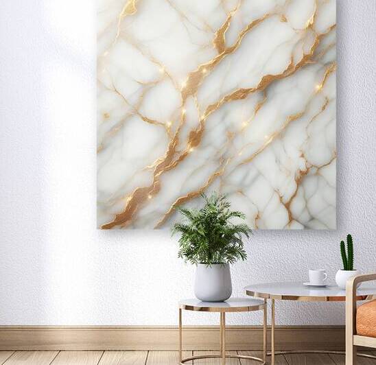 Opulent Veins: Luxury White Marble with Glistening Gold Accents by Pure Prestige