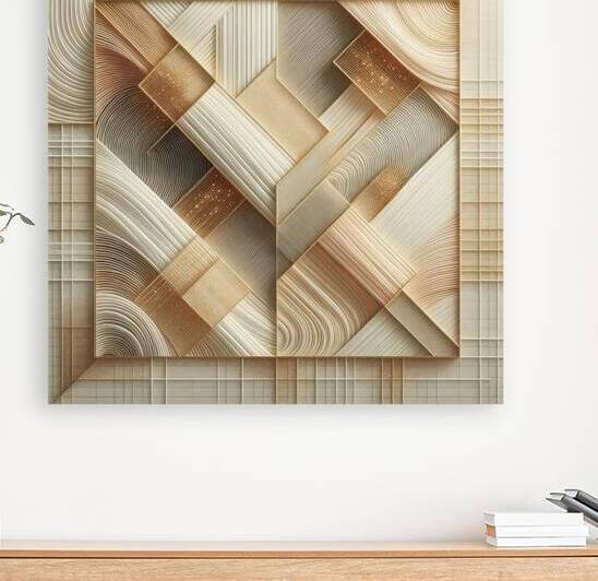Geometric Harmony: Abstract Grid of Woven Gold and Ivory by Pure Prestige