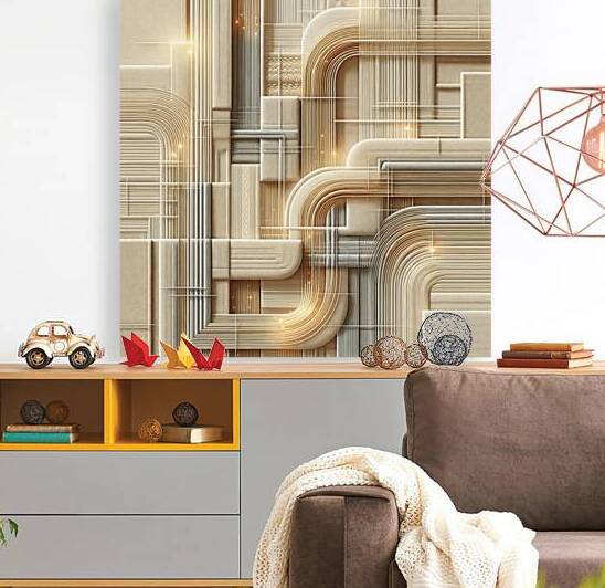 Luminous Pathways: Abstract Geometric Maze in Ivory and Gold by Pure Prestige