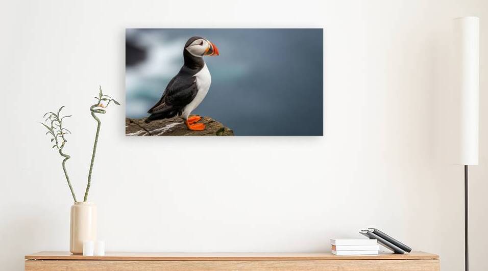Atlantic Puffin on Coastal Cliff - Full-Body Hyper-Realistic Wildlife Photography by Ahmad Sharara