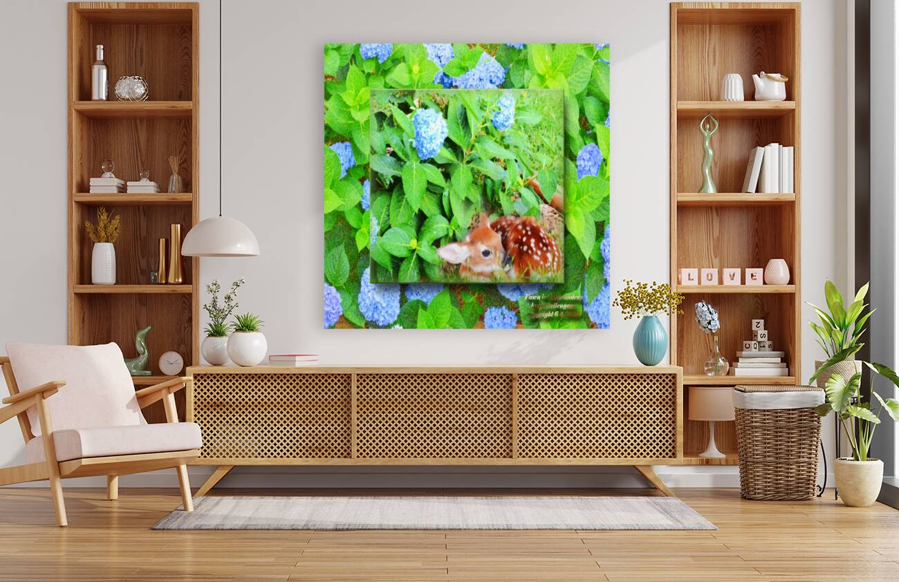 Fawn in Hydrangeas  Reproduction