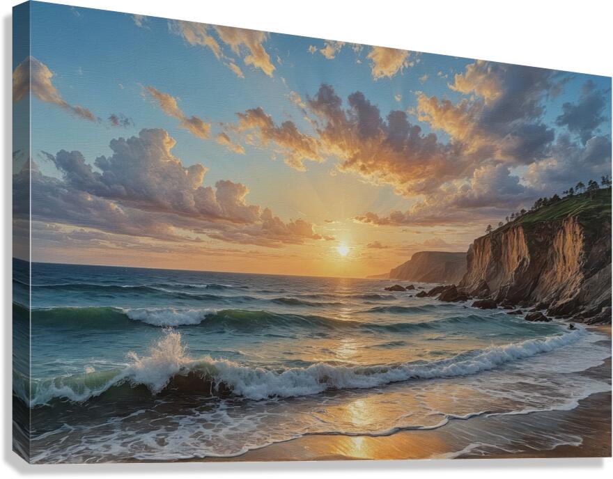 Breathtaking Sunset Over Ocean Waves Canvas Print