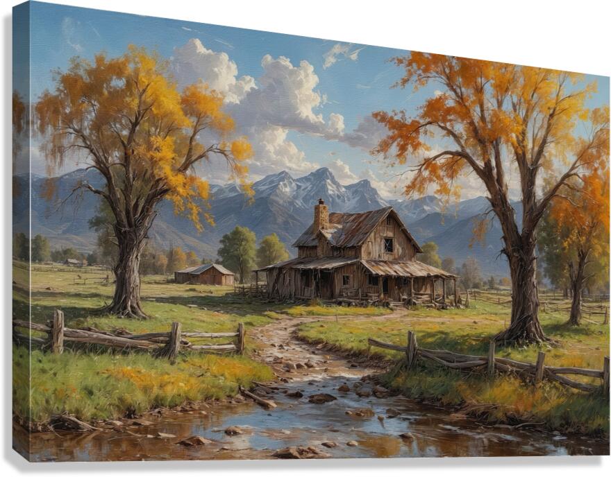 Charming Autumn Landscape with Rustic House Canvas Print