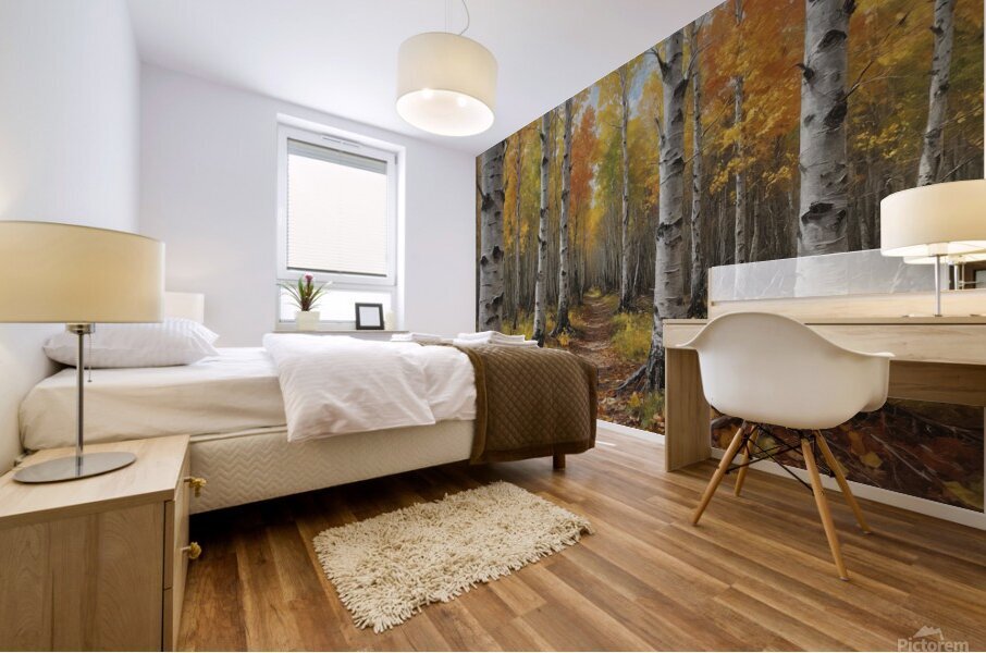Autumn Birch Forest Path Mural print