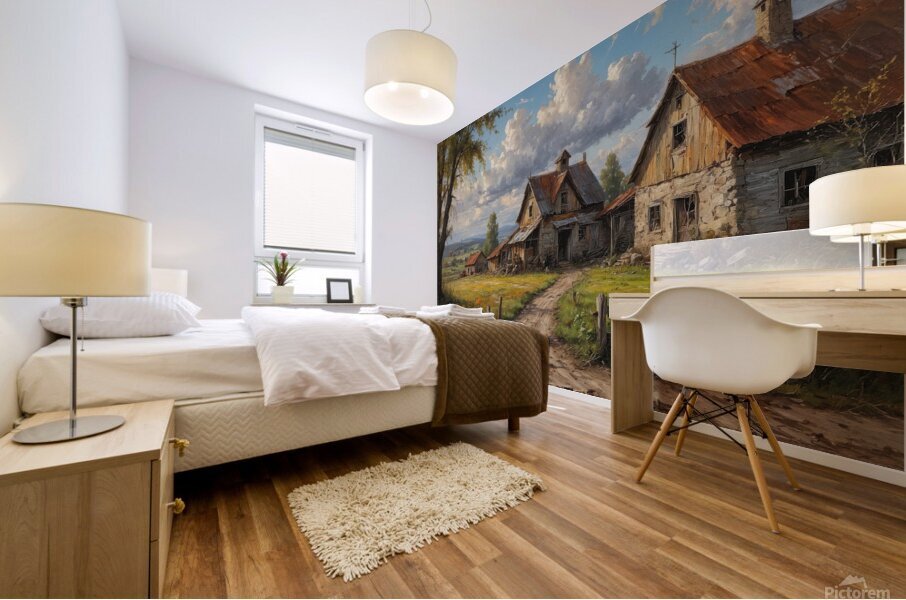 Charming Rustic Countryside Landscape Mural print