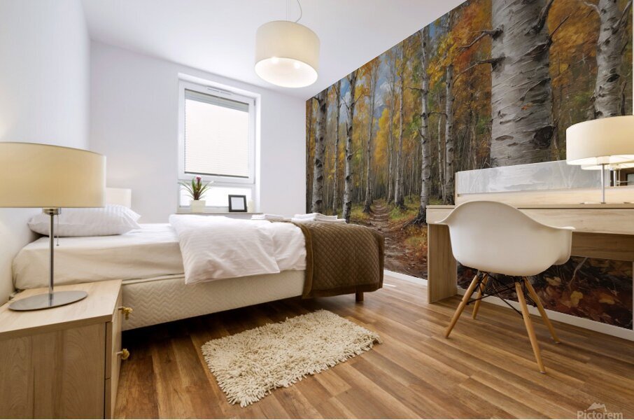 Autumn Birch Forest Path Mural print
