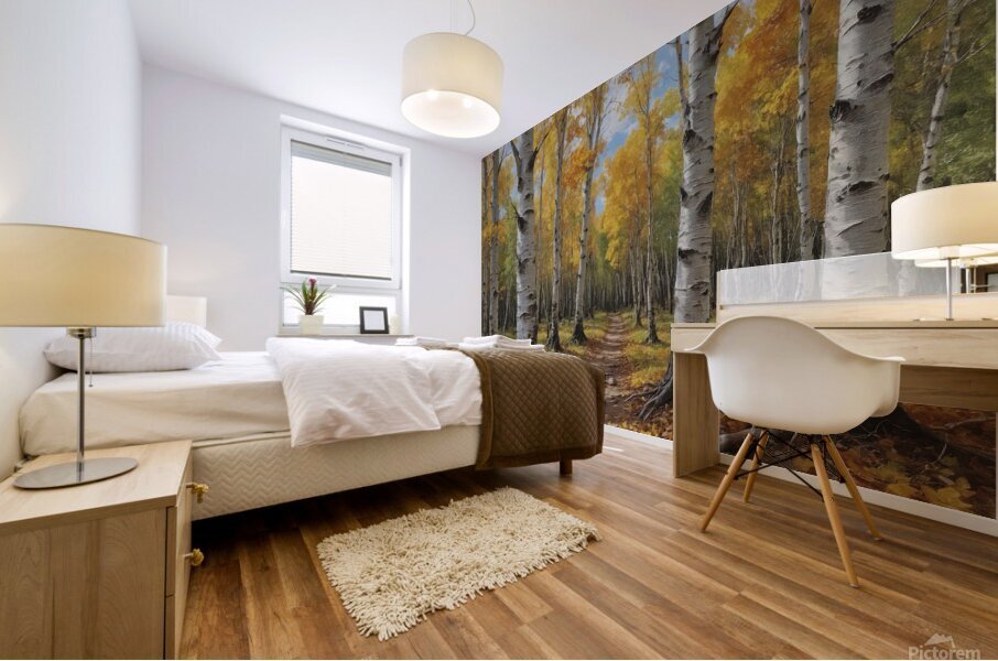 Autumn Birch Forest Path Mural print