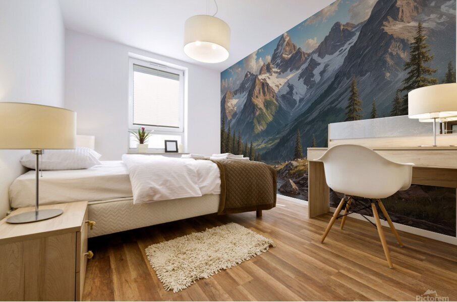 Majestic Mountain Landscape with River Mural print