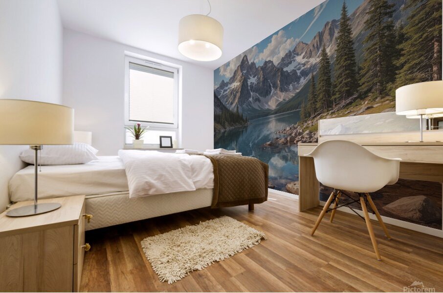 Tranquil Mountain Lake Reflection Mural print