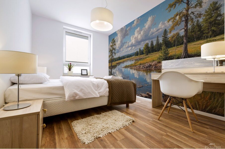 Tranquil River Landscape with Reflections Mural print