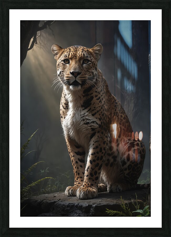 Majestic Leopard in Forest Light Picture Frame print