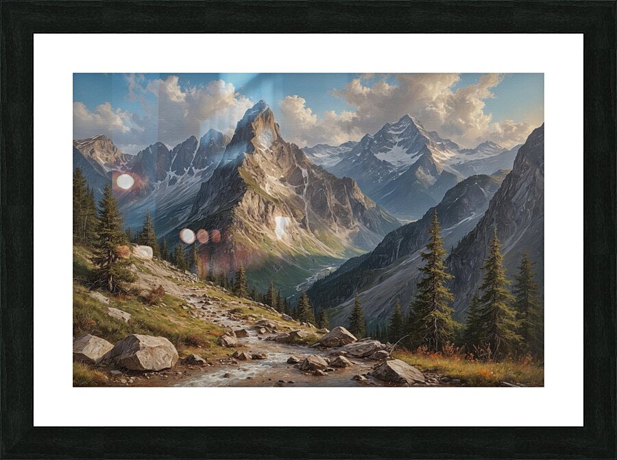 Majestic Mountain Landscape with Stream Picture Frame print